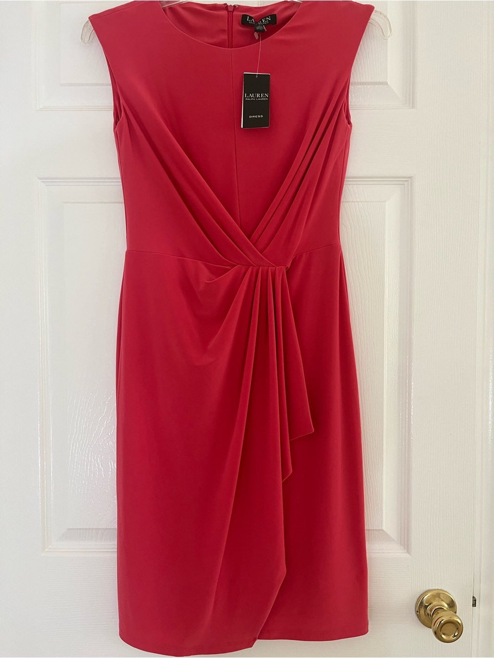 Ralph Lauren Red Draped V-Neck Midi Dress
